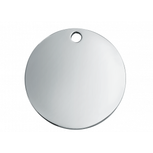 Round Silver Dog Tag Round silver stainless steel dog tag with polished mirror finish, ideal for custom engraved dog details on both sides.