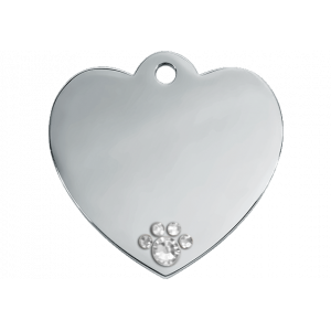 Luxury Heart Silver Dog Tag Luxury silver heart dog tag with crystal paw detail, stainless steel, engraved both sides with name, address and contact info.