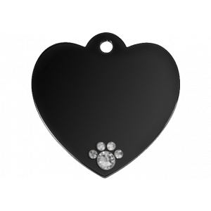 Luxury Heart Black Dog Tag Luxury black heart dog tag with crystal paw detail, stainless steel, engraved both sides with name, address and contact info.